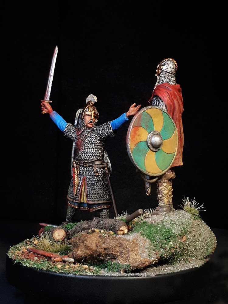 60mm Noble Anglo Saxon Warrior challenging Viking Earl 10th C. Diorama.